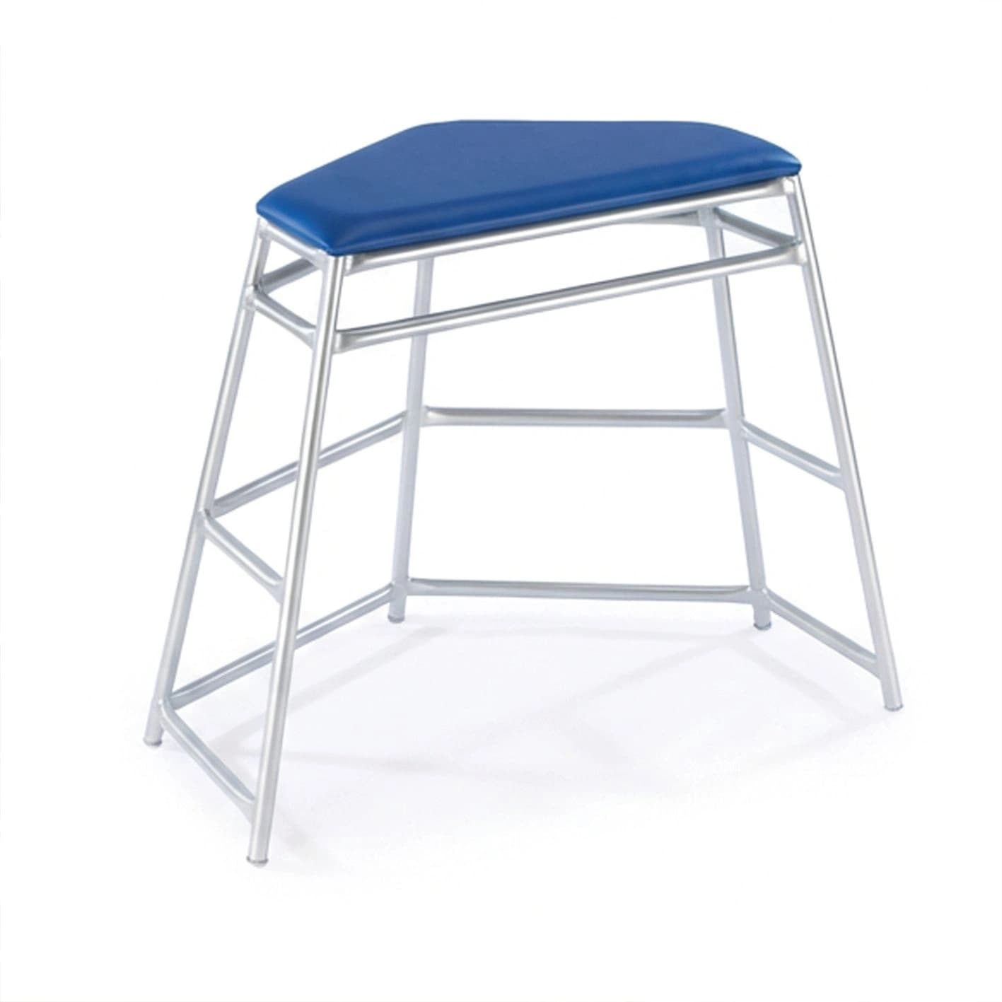 Five-sided aluminium agility table with a blue padded top, silver frame and non-marking rubber feet.