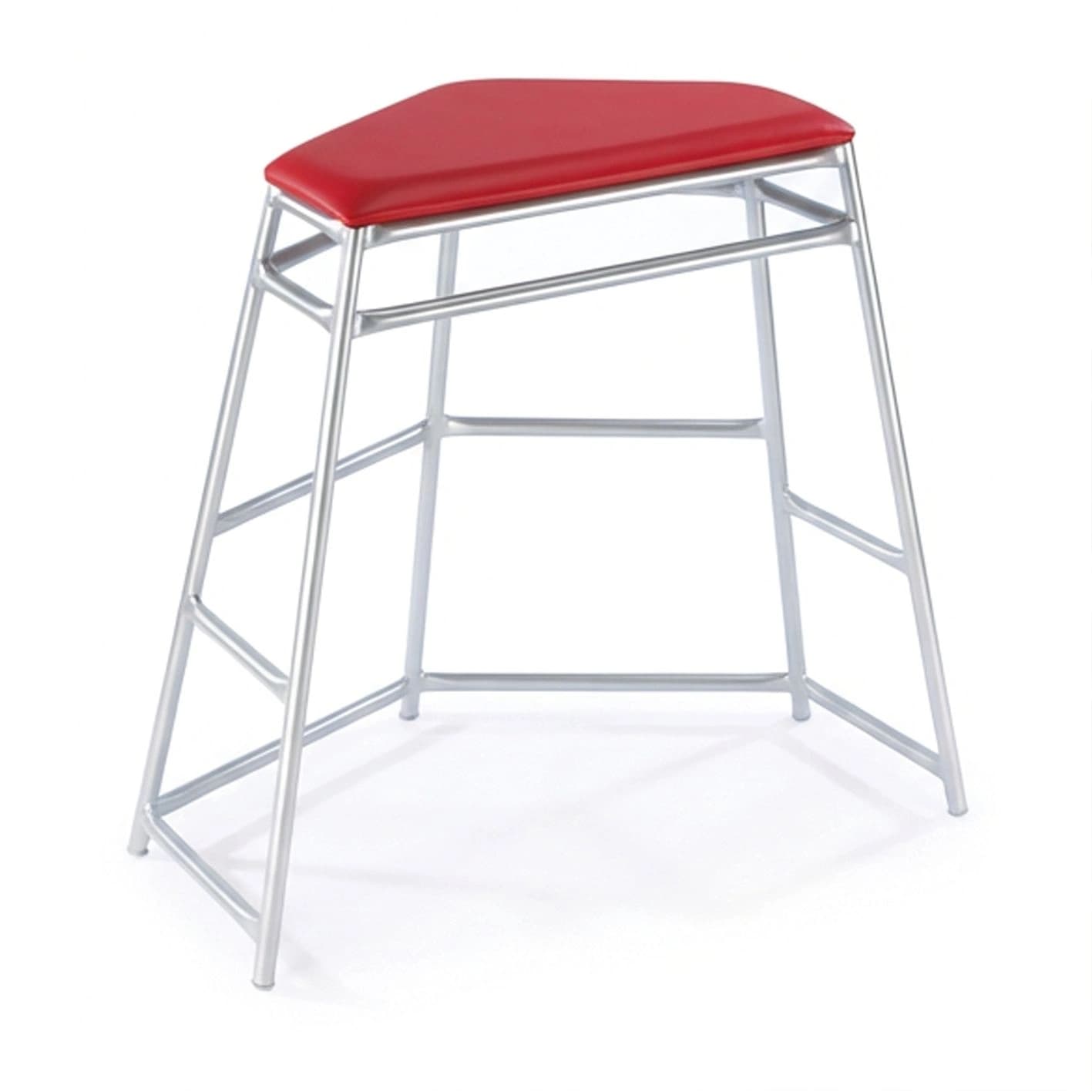 Five-sided aluminium agility table with a red padded top, angled tubular legs and rubber feet.